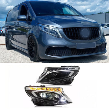 Full LED Headlights For V-Class Vito W447 MPV 2014-2023 Blue DRL Front Car Lights
